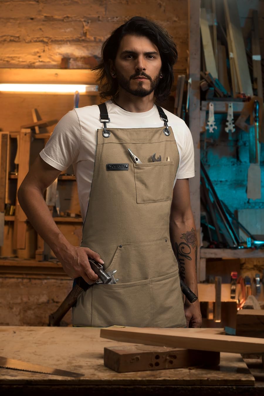 Chef/BBQ/Work Apron - Tan - with Bottle Opener and Hand Towel