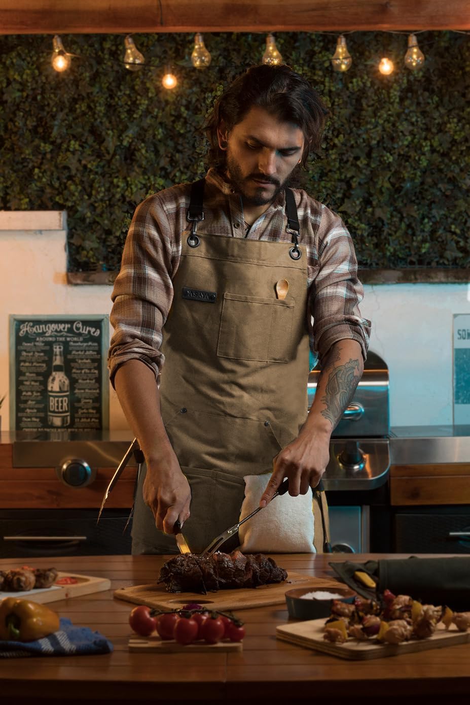 Chef/BBQ/Work Apron - Tan - with Bottle Opener and Hand Towel