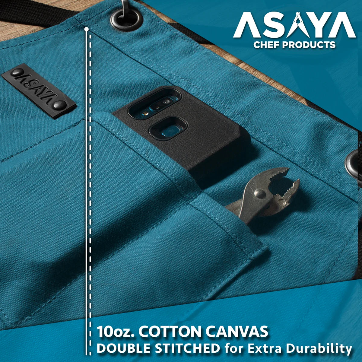 Chef/BBQ/Work Apron - Blue-Green - with Bottle Opener and Hand Towel