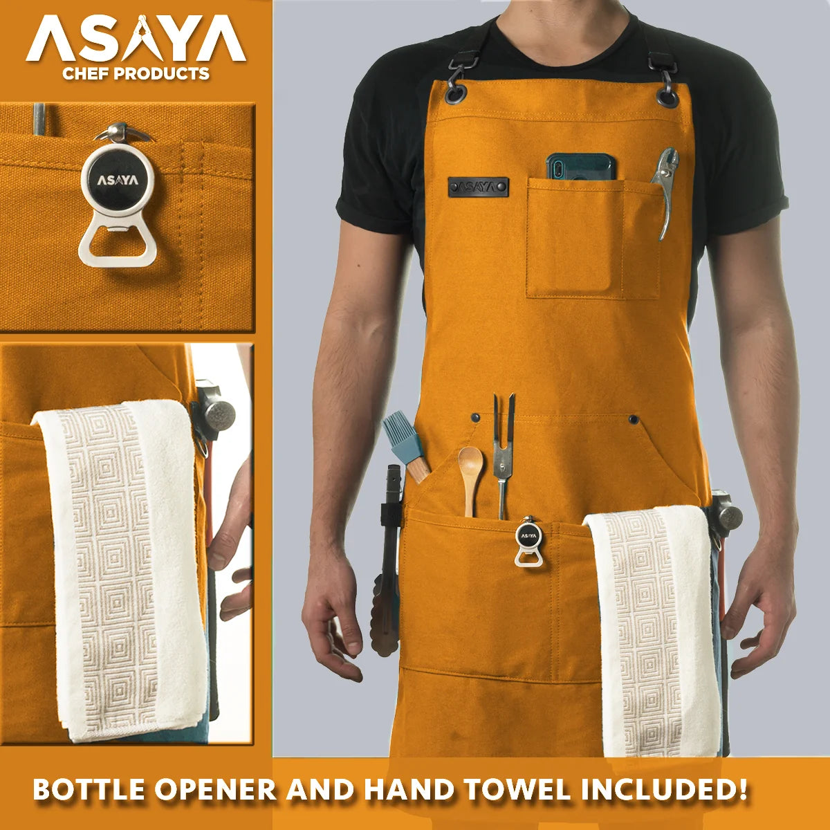 Chef/BBQ/Work Apron - Orange - with Bottle Opener and Hand Towel