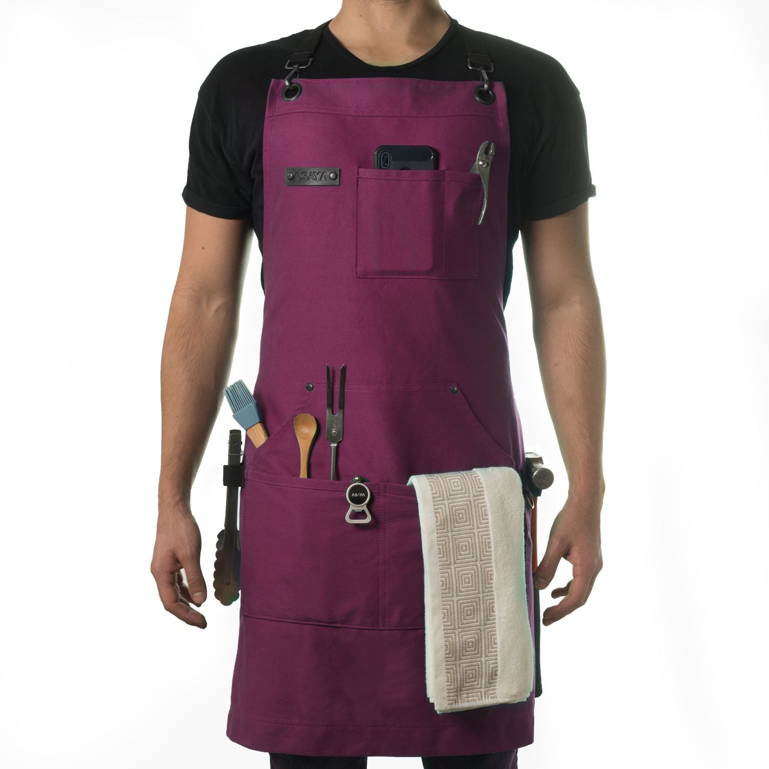 Chef/BBQ/Work Apron - Burgundy - with Bottle Opener and Hand Towel