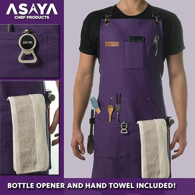 Chef/BBQ/Work Apron - Purple - with Bottle Opener and Hand Towel