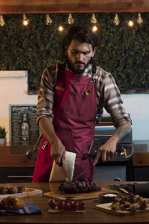 Chef/BBQ/Work Apron - Red - with Bottle Opener and Hand Towel