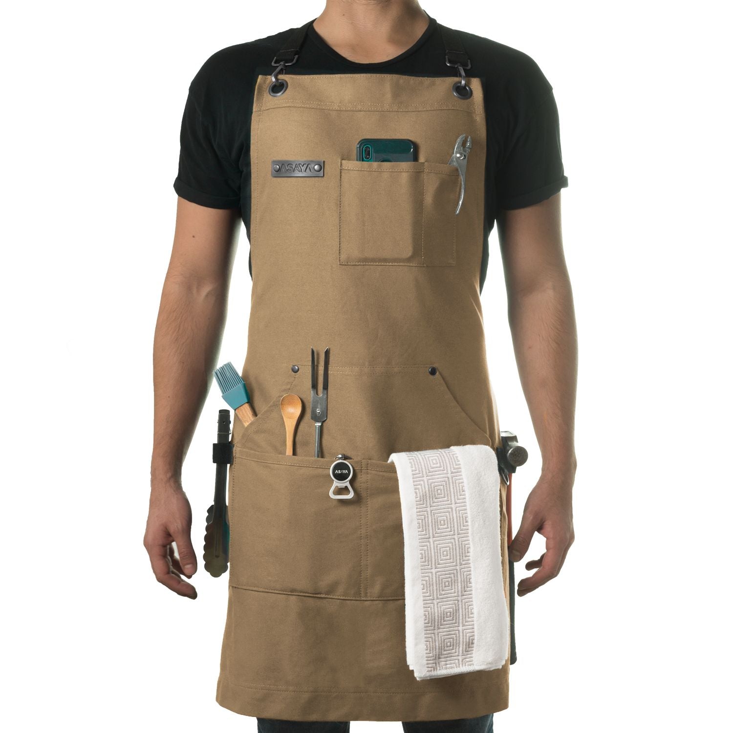 Chef/BBQ/Work Apron - Tan - with Bottle Opener and Hand Towel