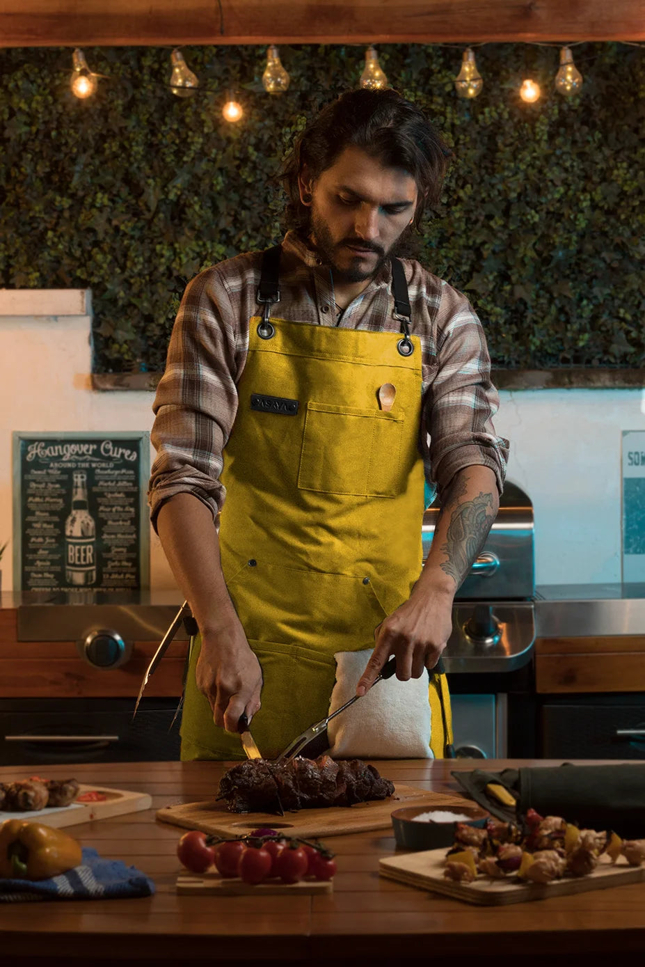 Chef/BBQ/Work Apron - Yellow - with Bottle Opener and Hand Towel