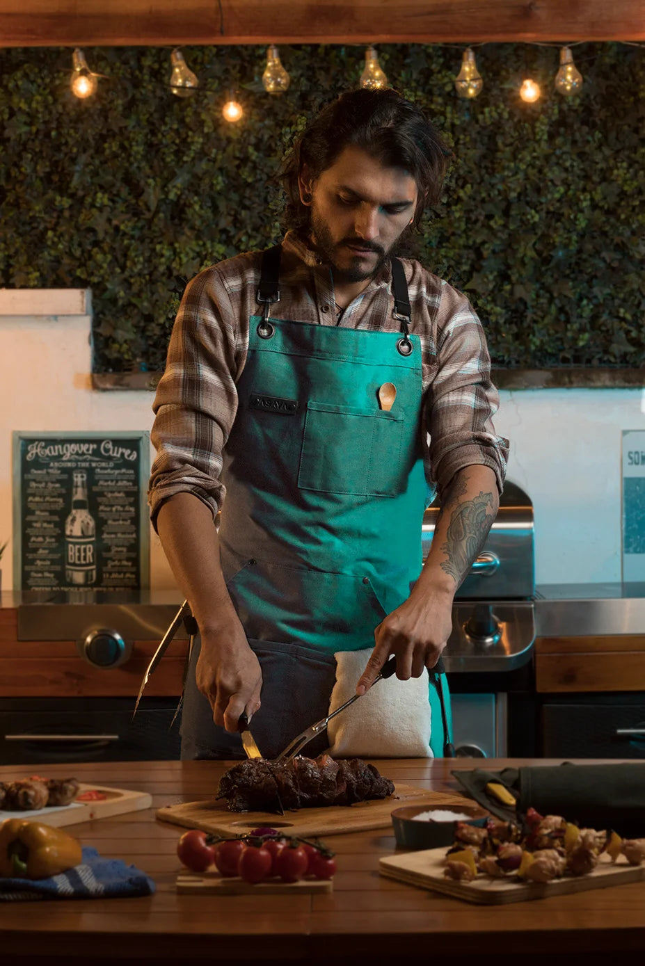 Chef/BBQ/Work Apron - Forest-Green - with Bottle Opener and Hand Towel