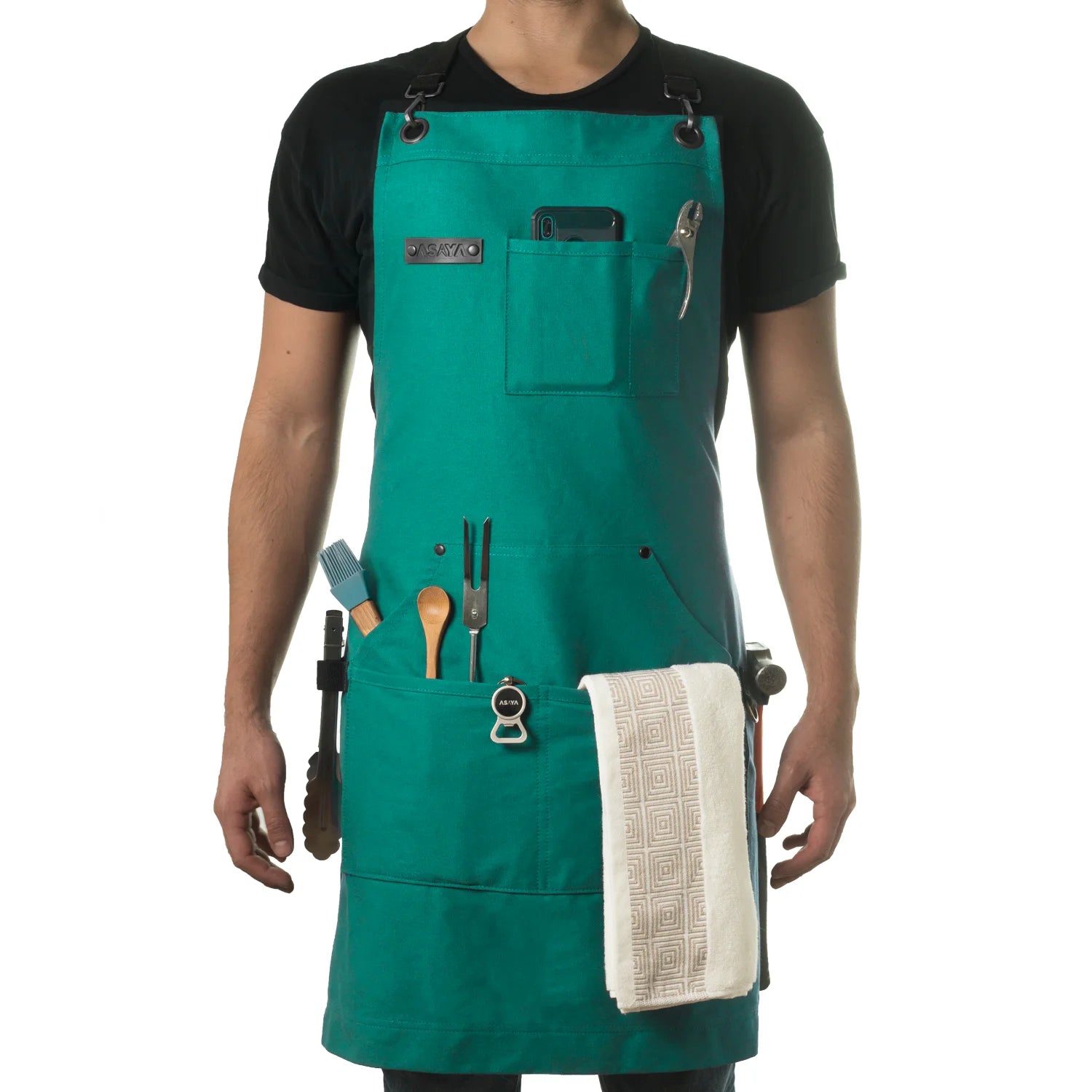 Chef/BBQ/Work Apron - Forest-Green - with Bottle Opener and Hand Towel