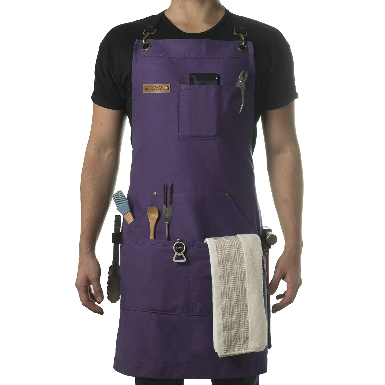 Chef/BBQ/Work Apron - Purple - with Bottle Opener and Hand Towel