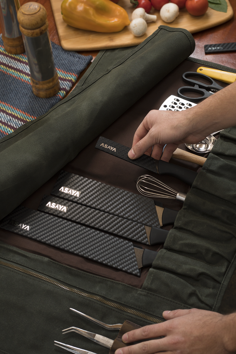 15 Slot Waxed Canvas Knife Roll