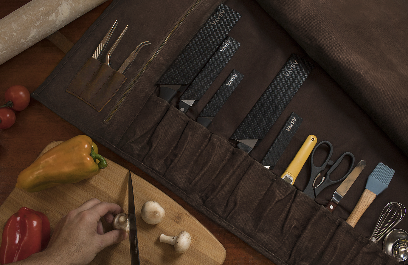 15 Slot Waxed Canvas Knife Roll