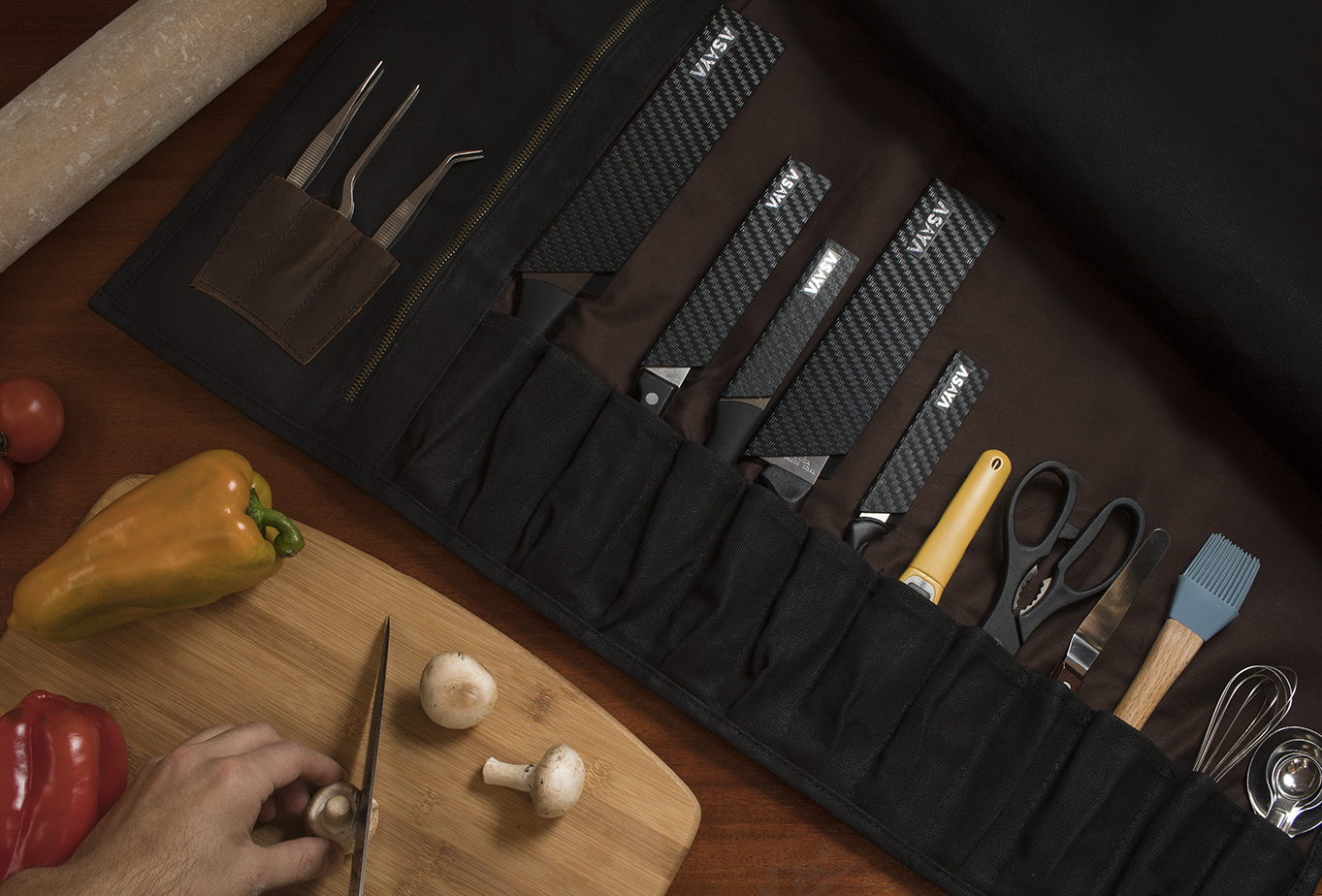 15 Slot Waxed Canvas Knife Roll