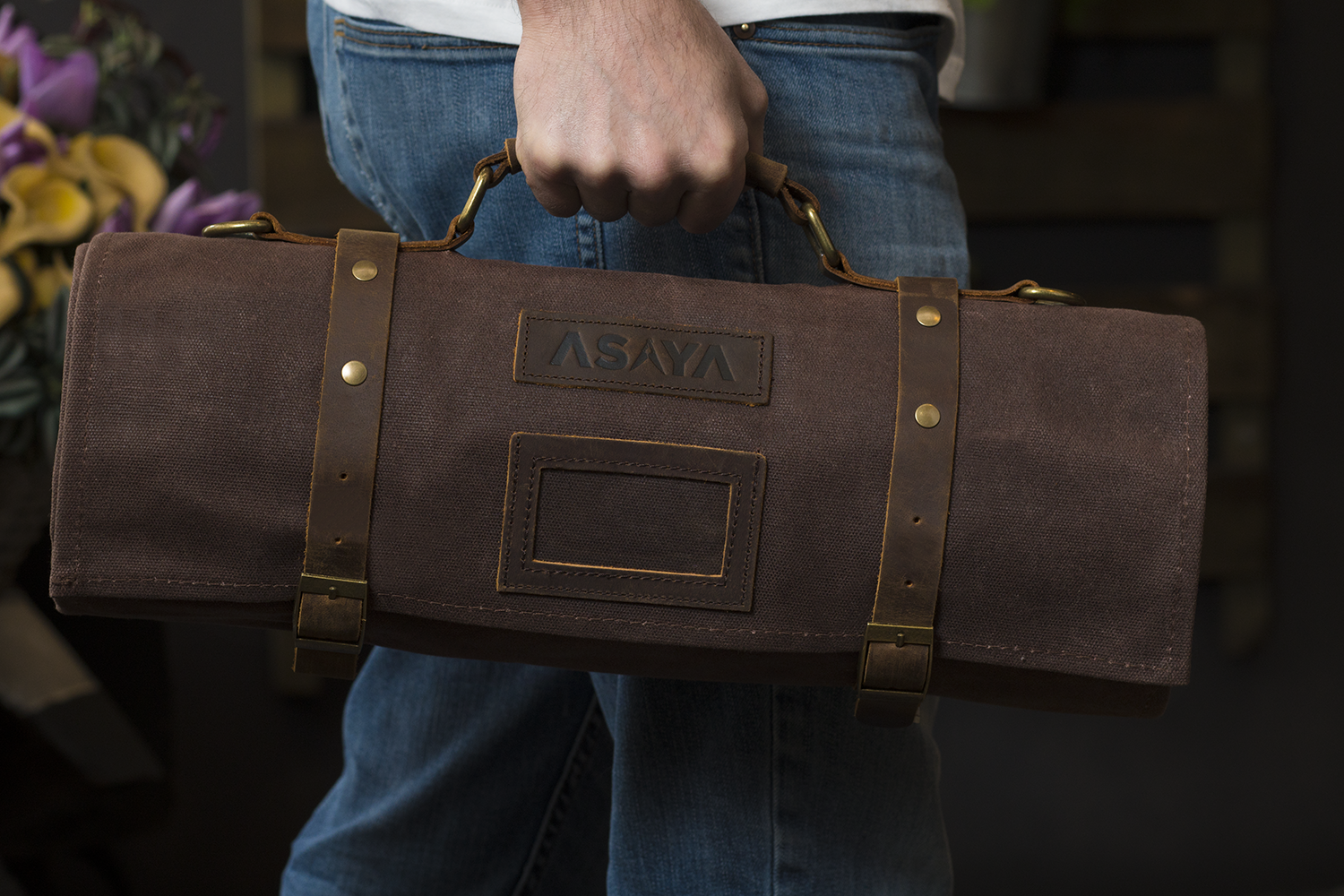15 Slot Waxed Canvas Knife Roll
