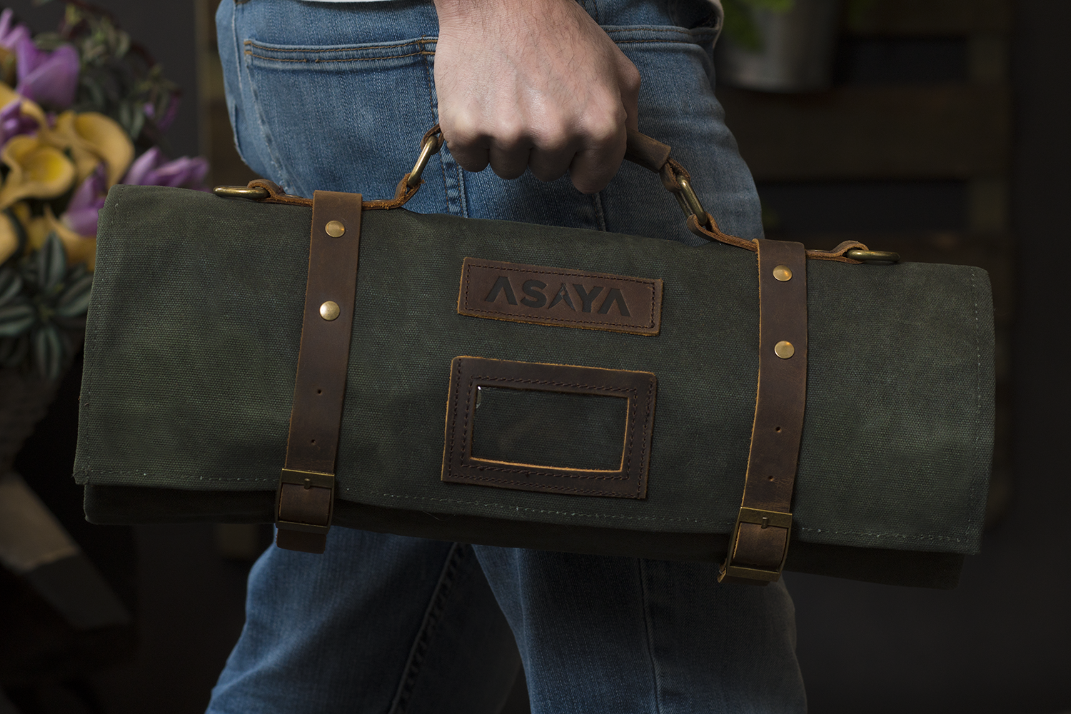 15 Slot Waxed Canvas Knife Roll