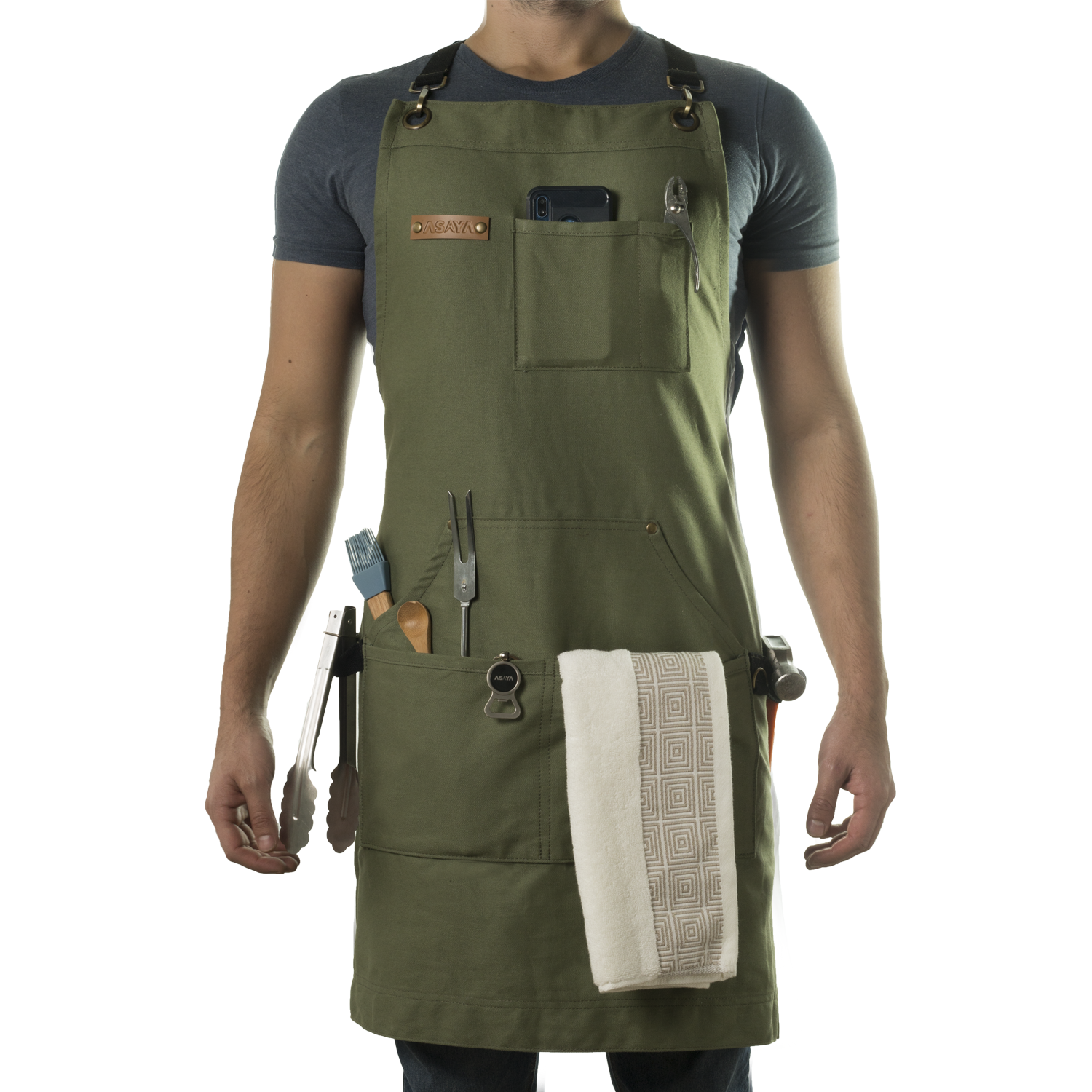 Chef/BBQ/Work Apron - Green - with Bottle Opener and Hand Towel