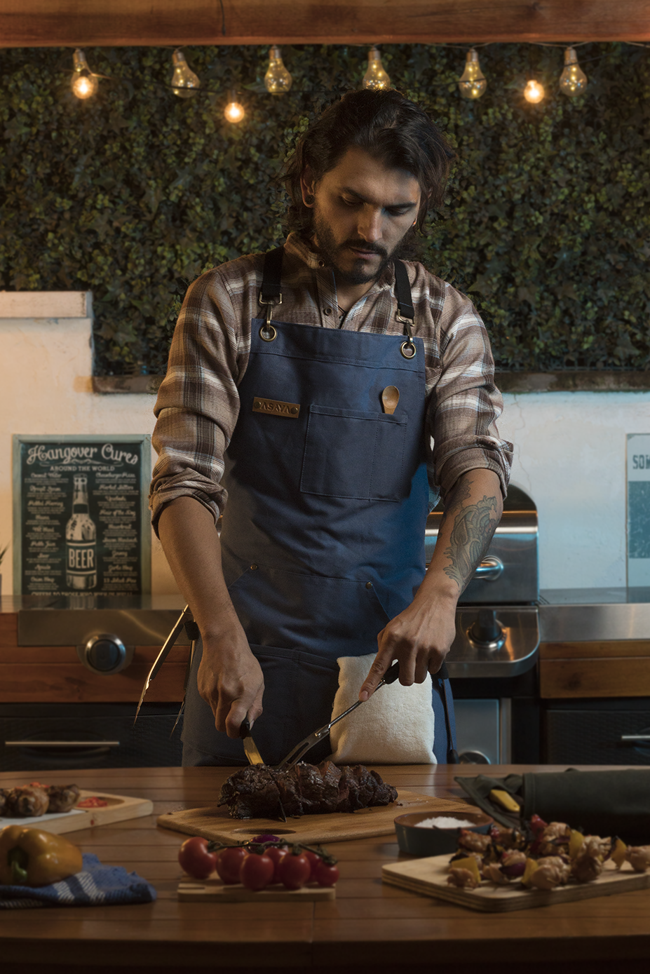 Chef/BBQ/Work Apron - Blue - with Bottle Opener and Hand Towel