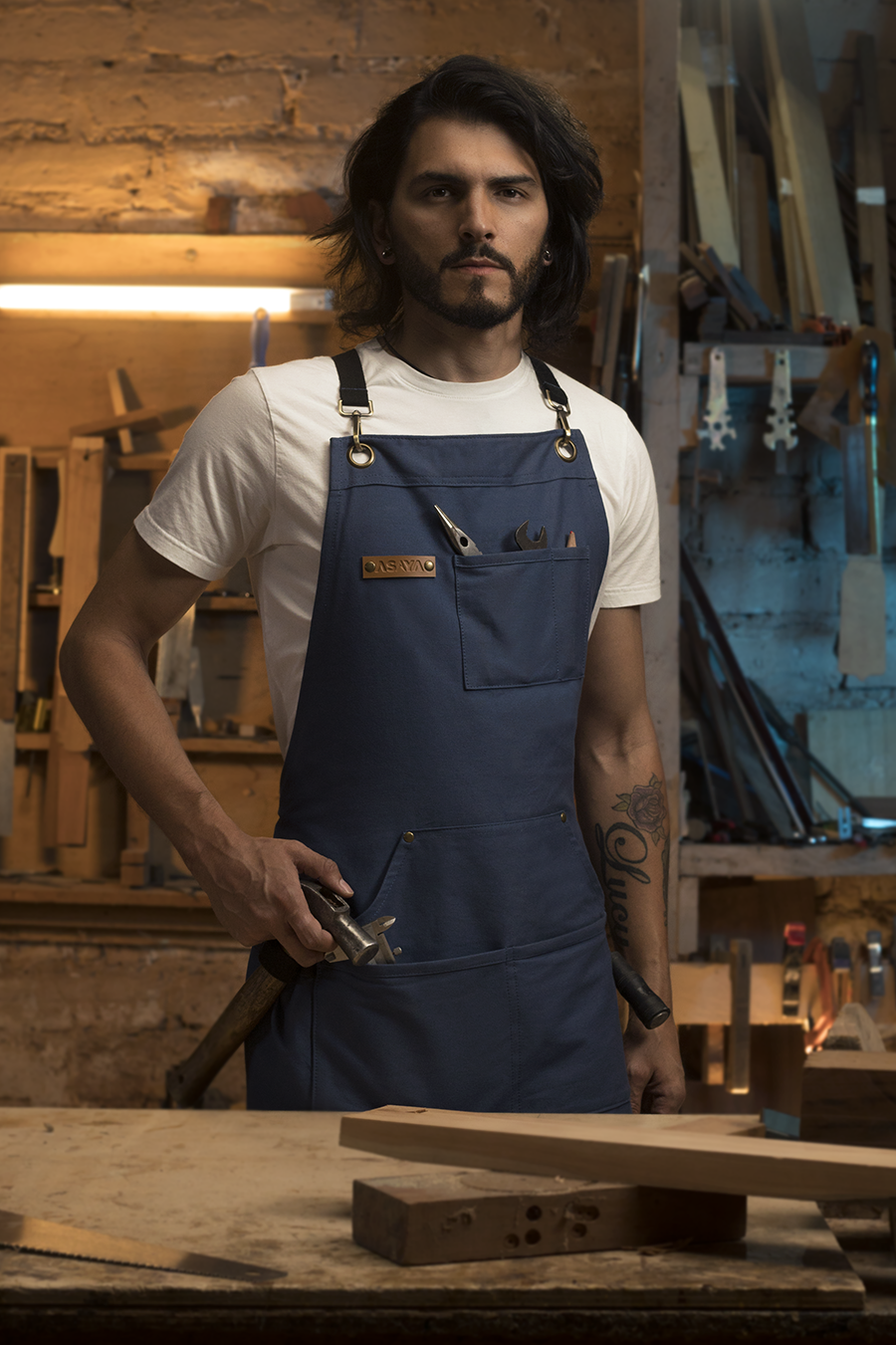 Chef/BBQ/Work Apron - Blue - with Bottle Opener and Hand Towel