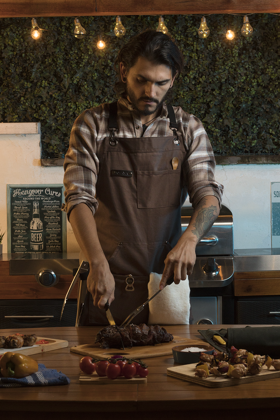Chef/BBQ/Work Apron - Brown - with Bottle Opener and Hand Towel