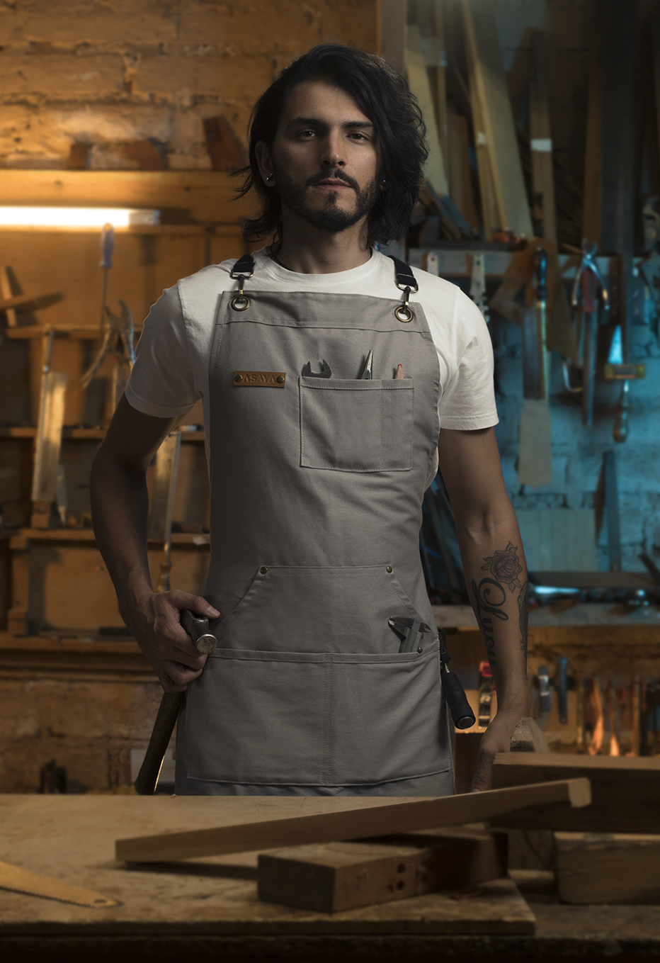 Chef/BBQ/Work Apron - Grey - with Bottle Opener and Hand Towel