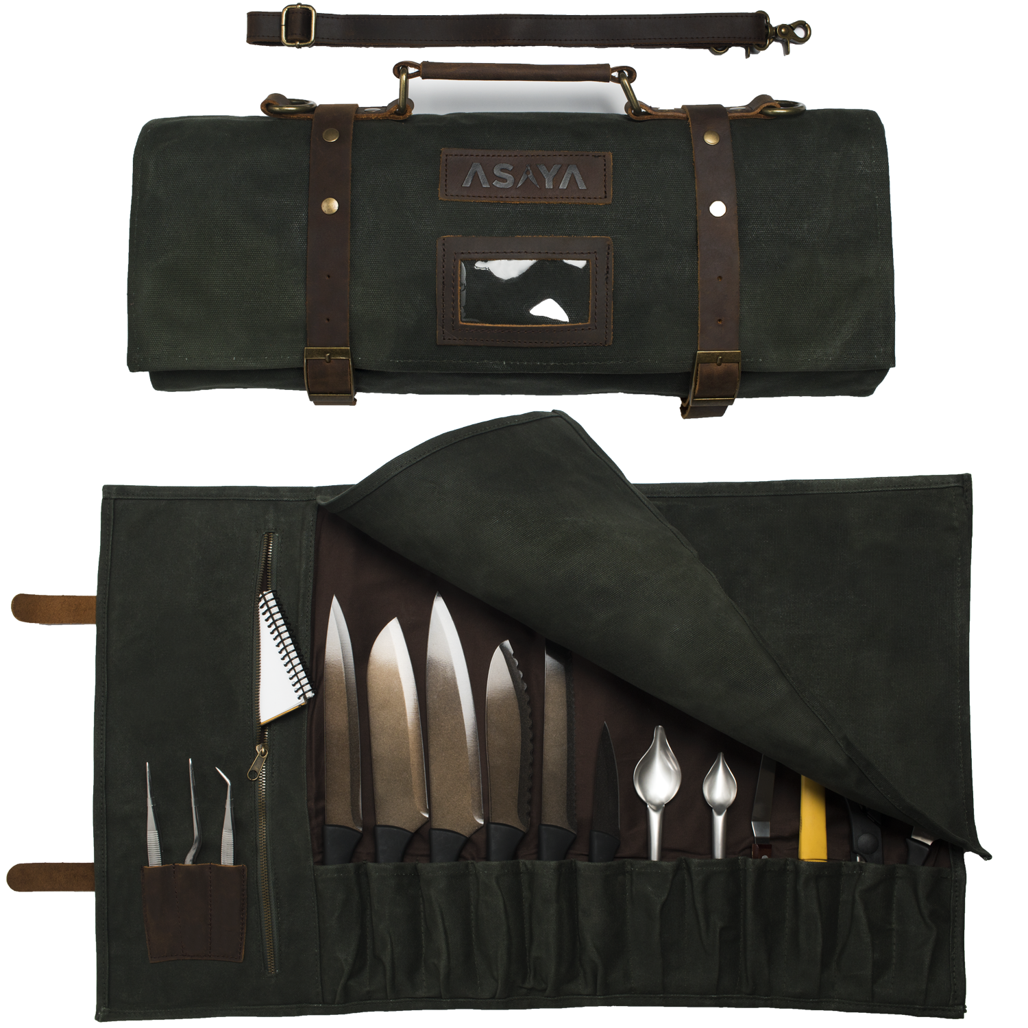 15 Slot Waxed Canvas Knife Roll