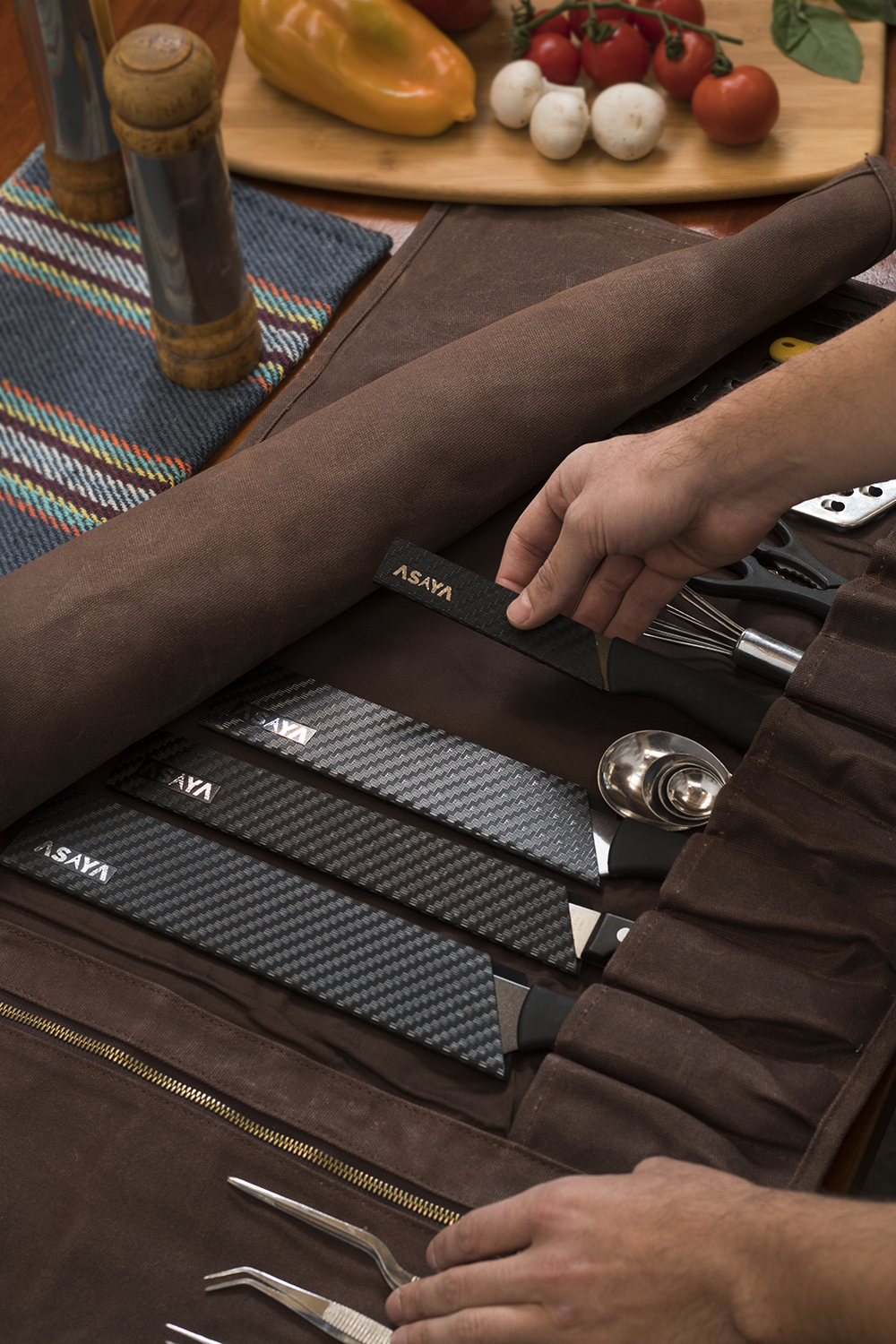 15 Slot Waxed Canvas Knife Roll