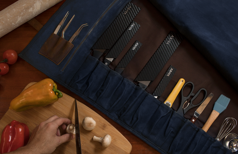 15 Slot Waxed Canvas Knife Roll