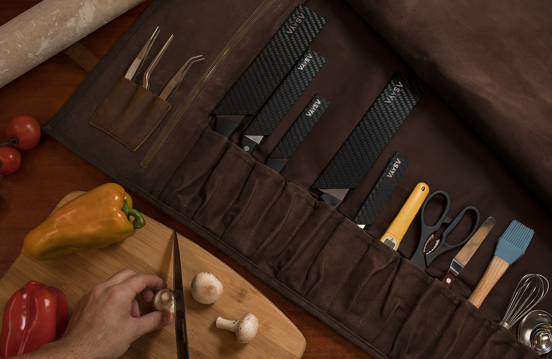 15 Slot Waxed Canvas Knife Roll