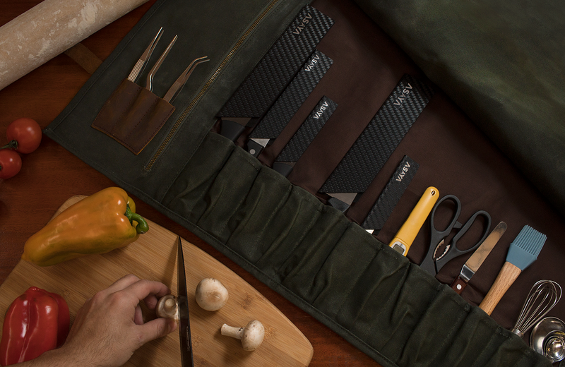 15 Slot Waxed Canvas Knife Roll