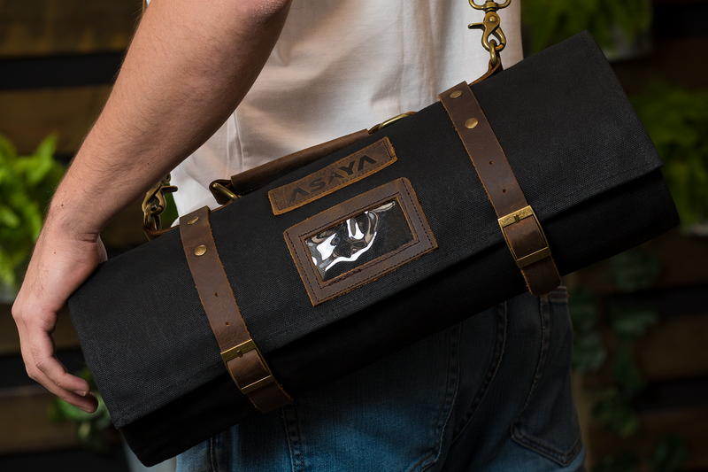 Waxed Canvas Knife Roll Dark Oak