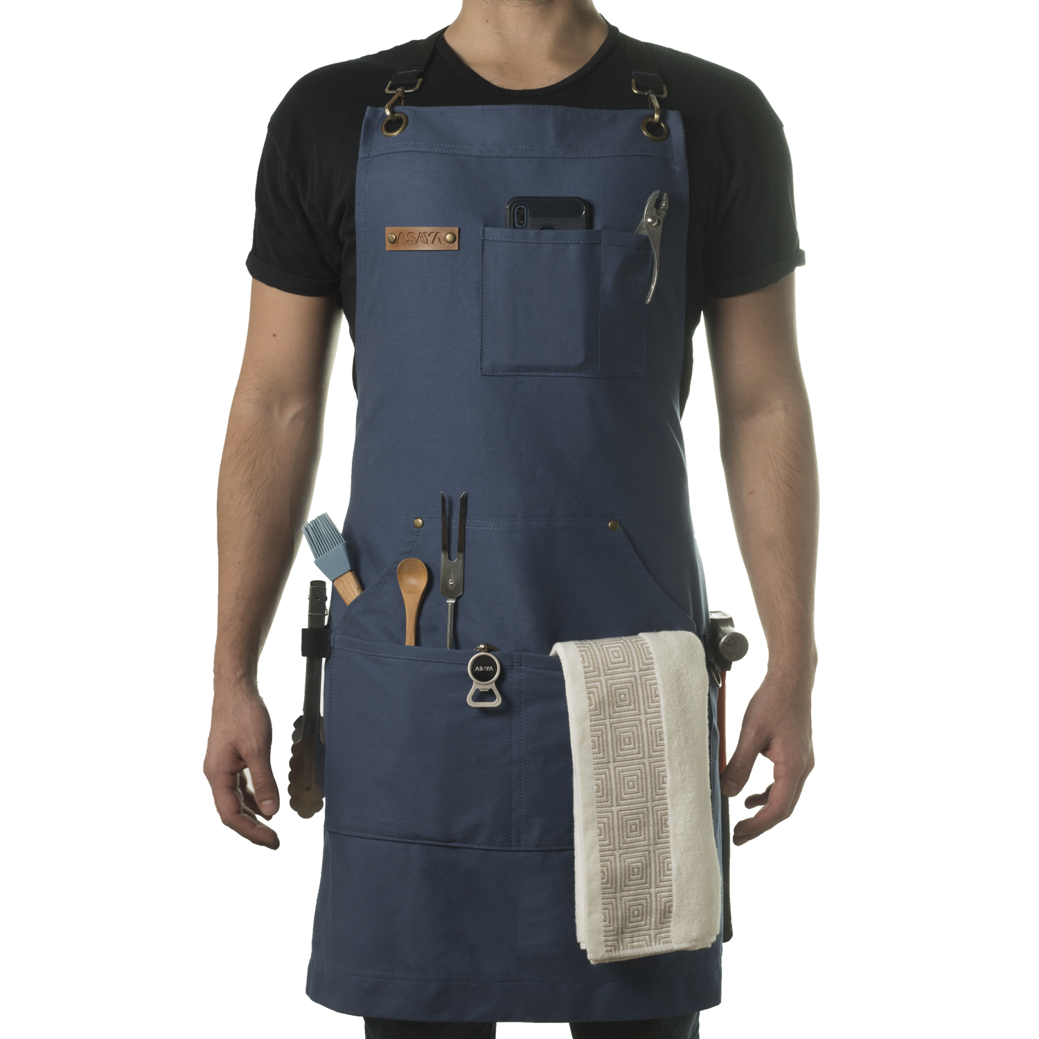 Chef/BBQ/Work Apron - Blue - with Bottle Opener and Hand Towel