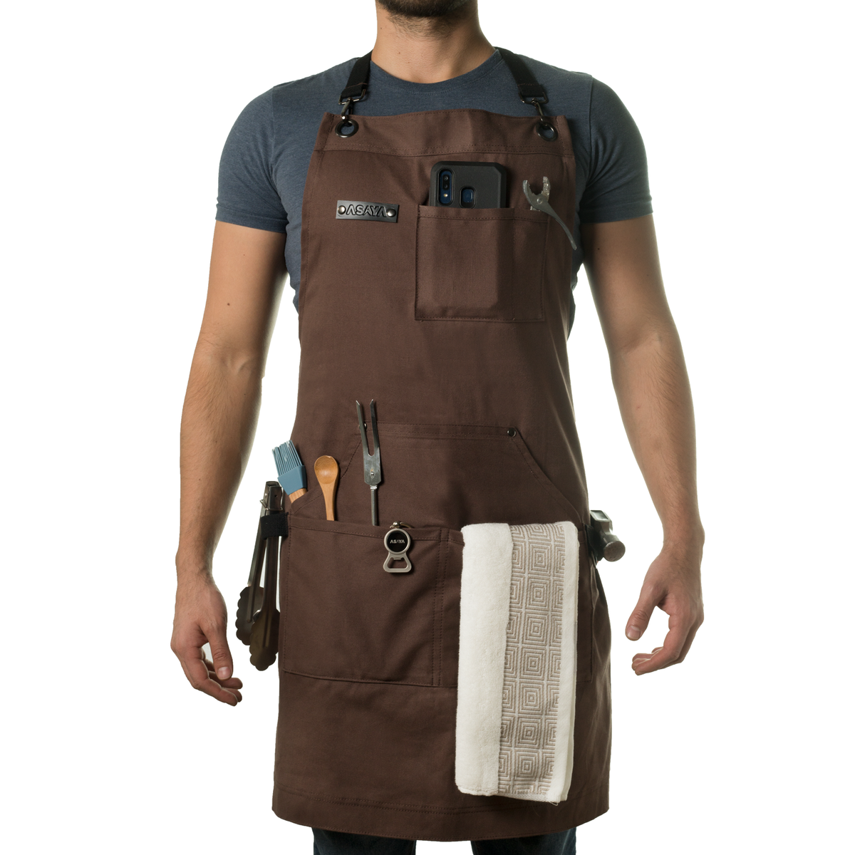 Chef/BBQ/Work Apron - Brown - with Bottle Opener and Hand Towel