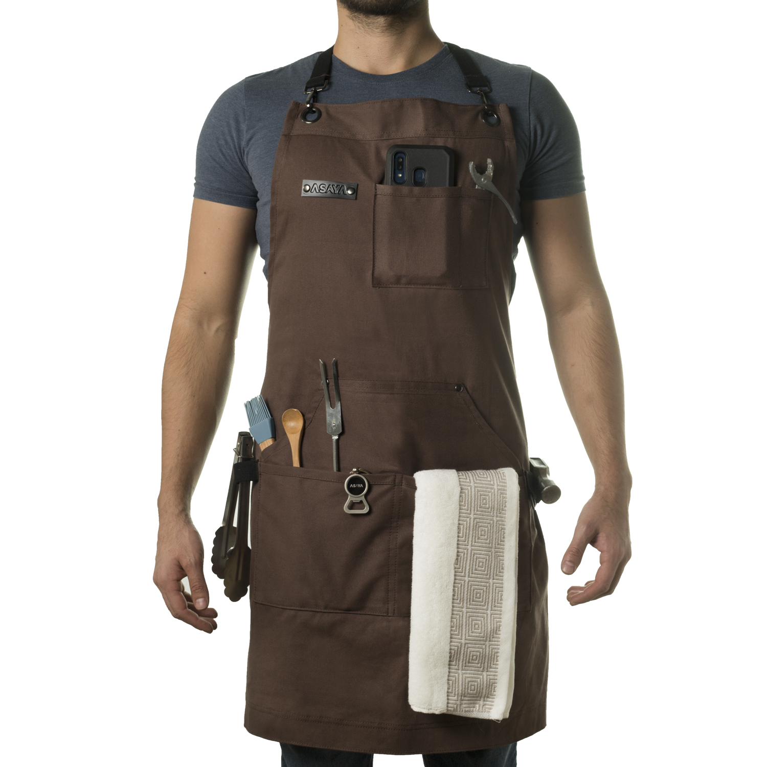Chef/BBQ/Work Apron - Brown - with Bottle Opener and Hand Towel