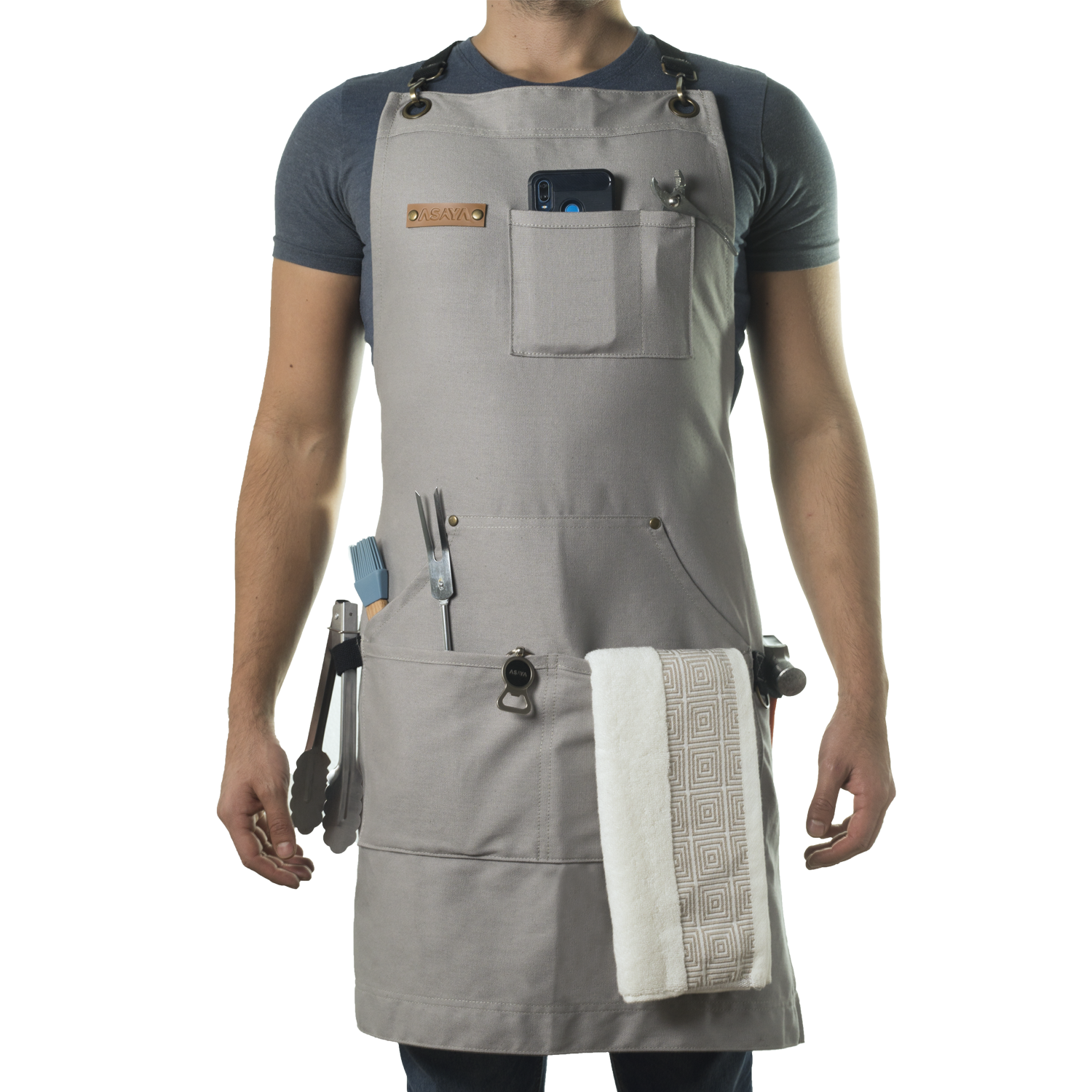 Chef/BBQ/Work Apron - Grey - with Bottle Opener and Hand Towel