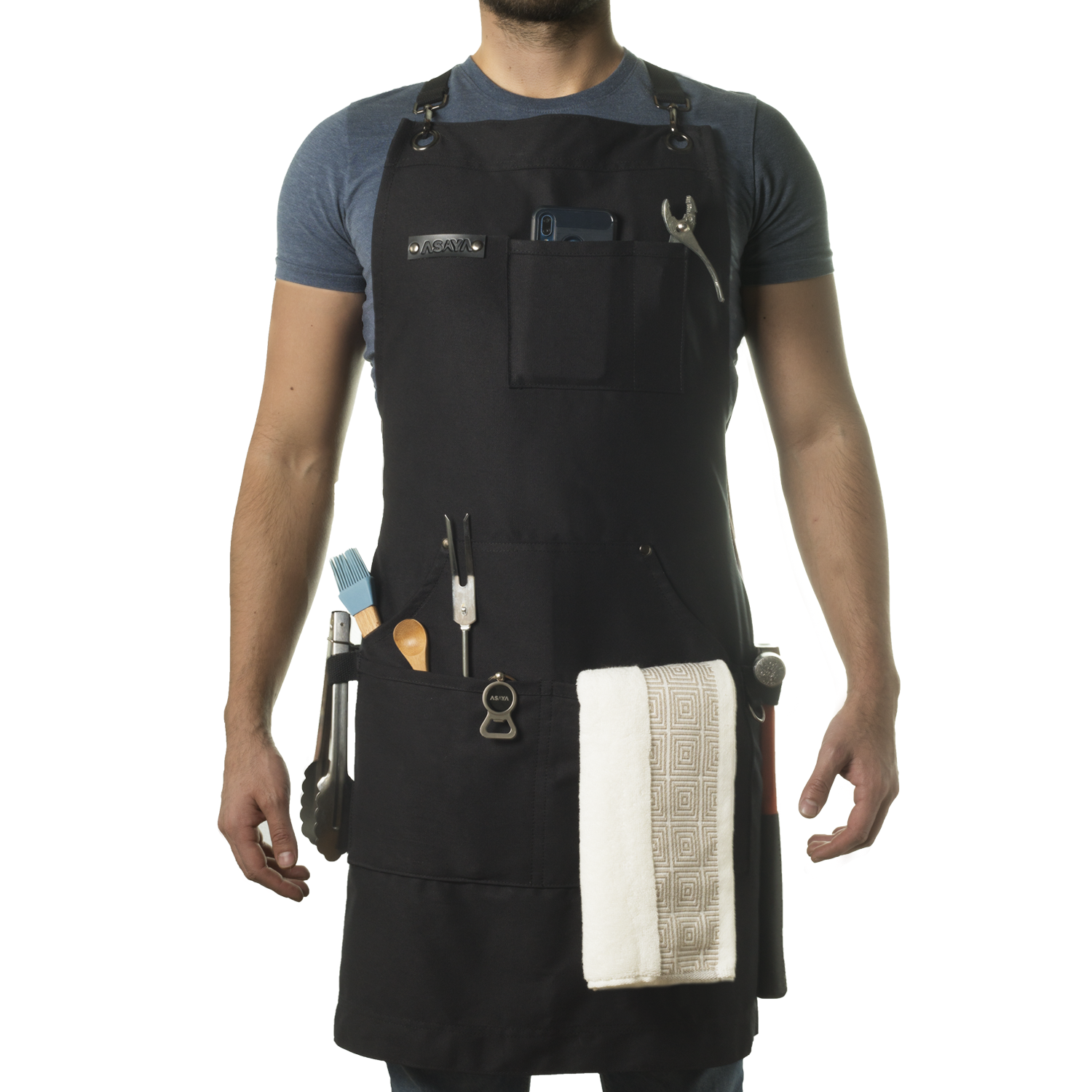 Chef/BBQ/Work Apron - Black - with Bottle Opener and Hand Towel