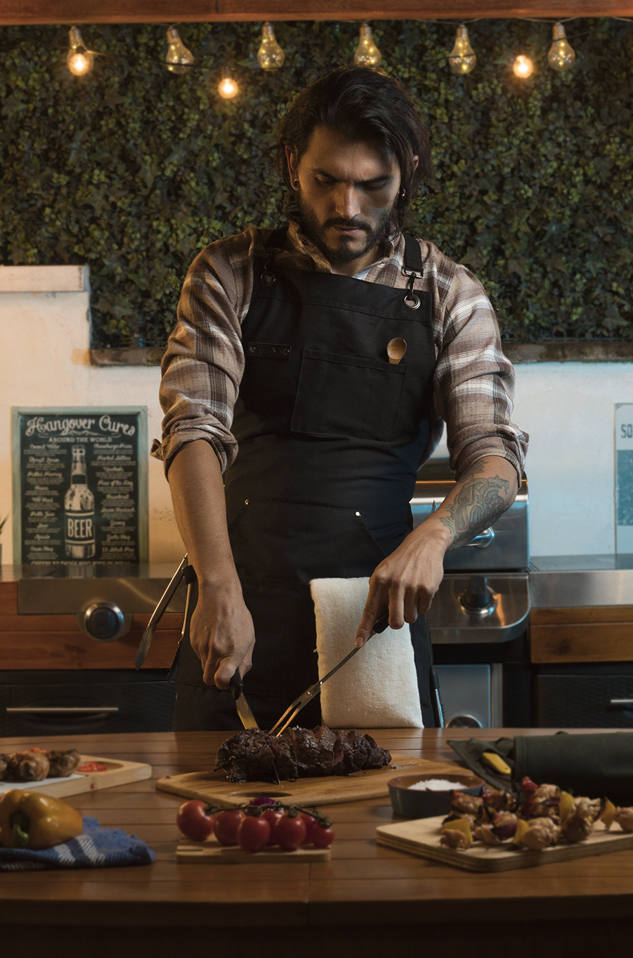 Chef/BBQ/Work Apron - Black - with Bottle Opener and Hand Towel