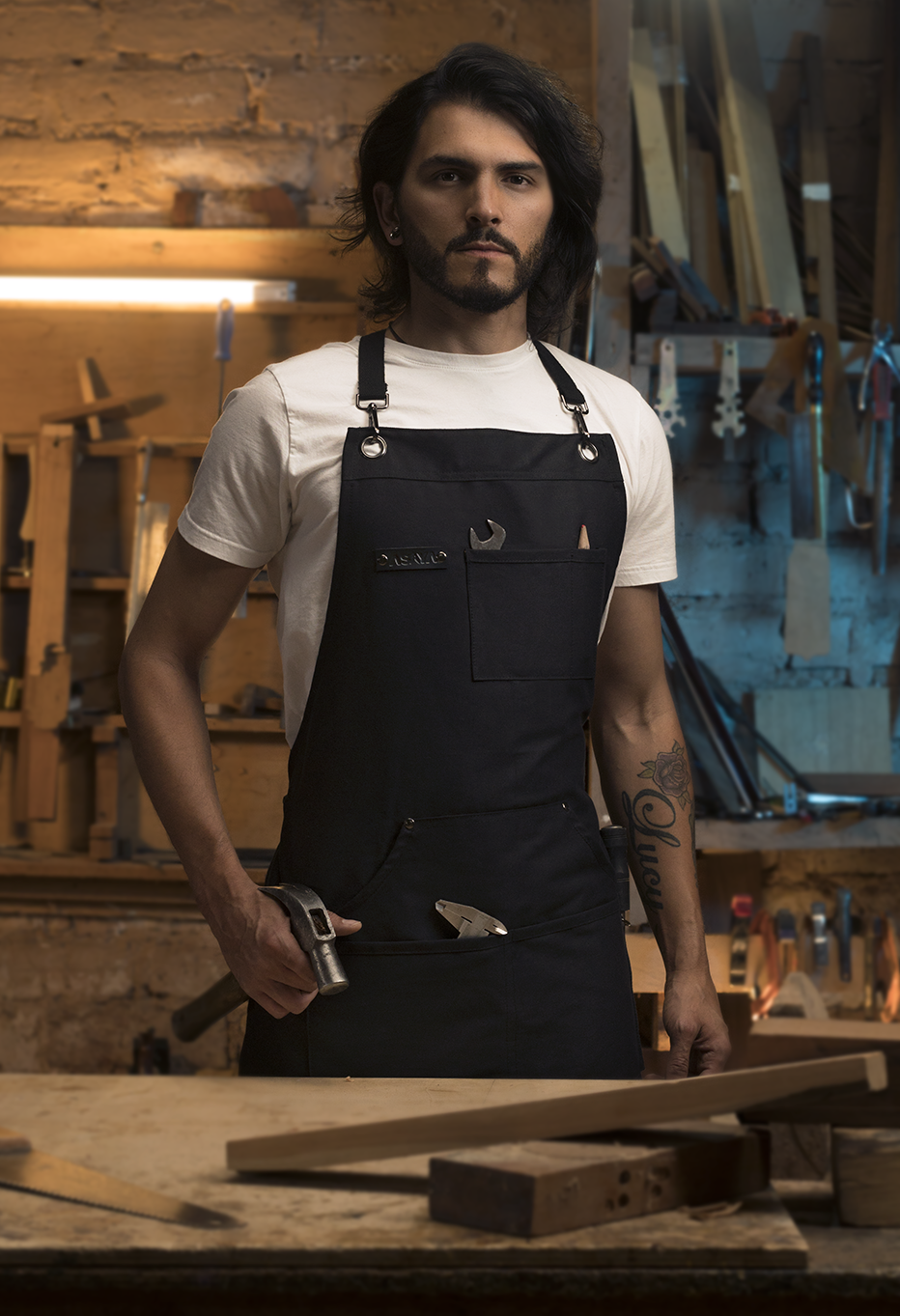 Chef/BBQ/Work Apron - Black - with Bottle Opener and Hand Towel