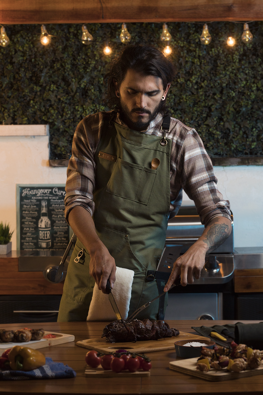 Chef/BBQ/Work Apron - Green - with Bottle Opener and Hand Towel