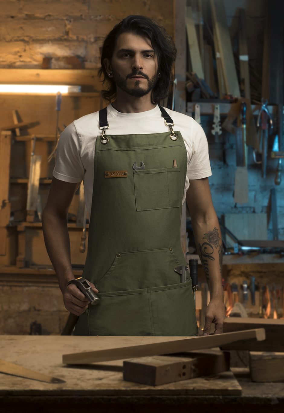 Chef/BBQ/Work Apron - Green - with Bottle Opener and Hand Towel