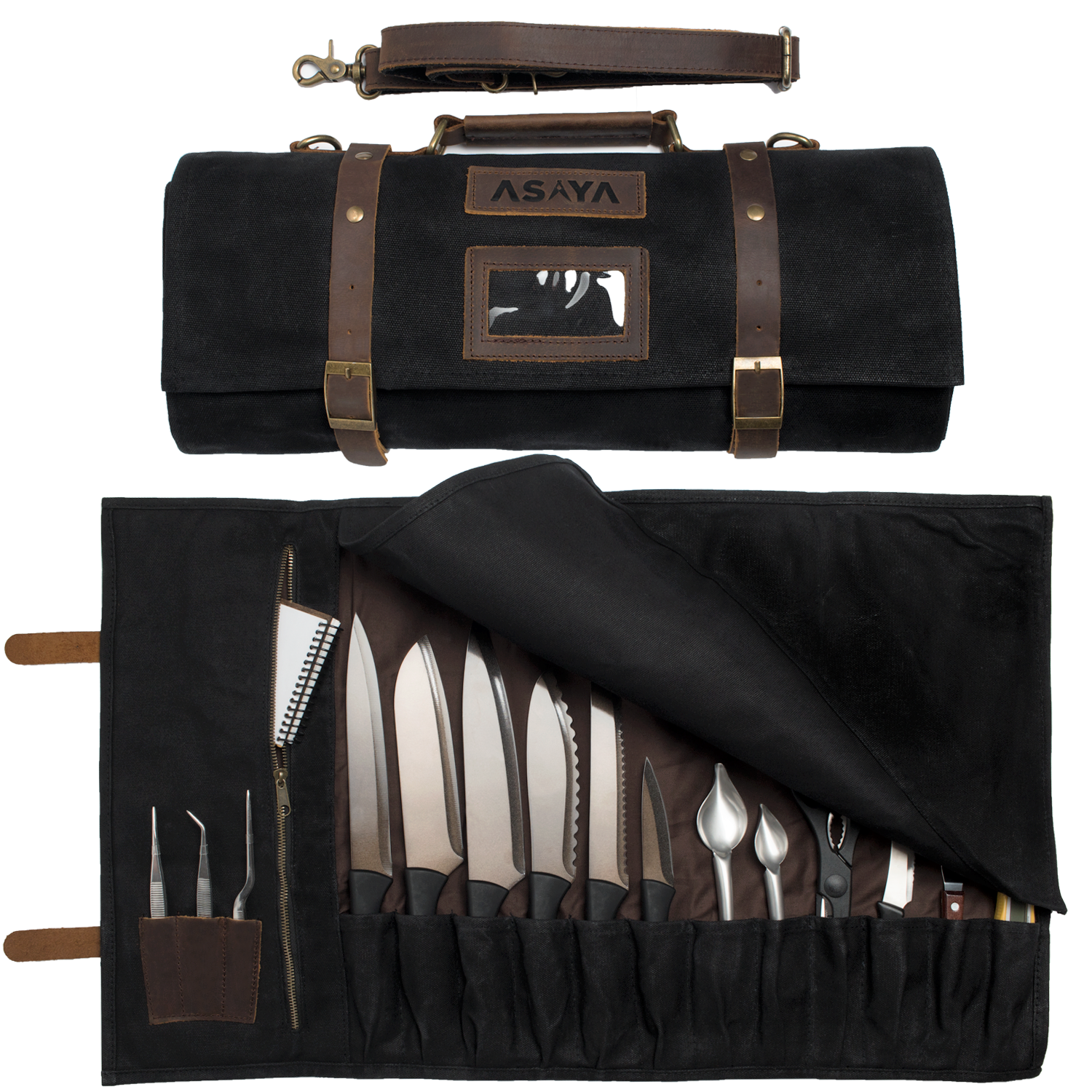 15 Slot Waxed Canvas Knife Roll