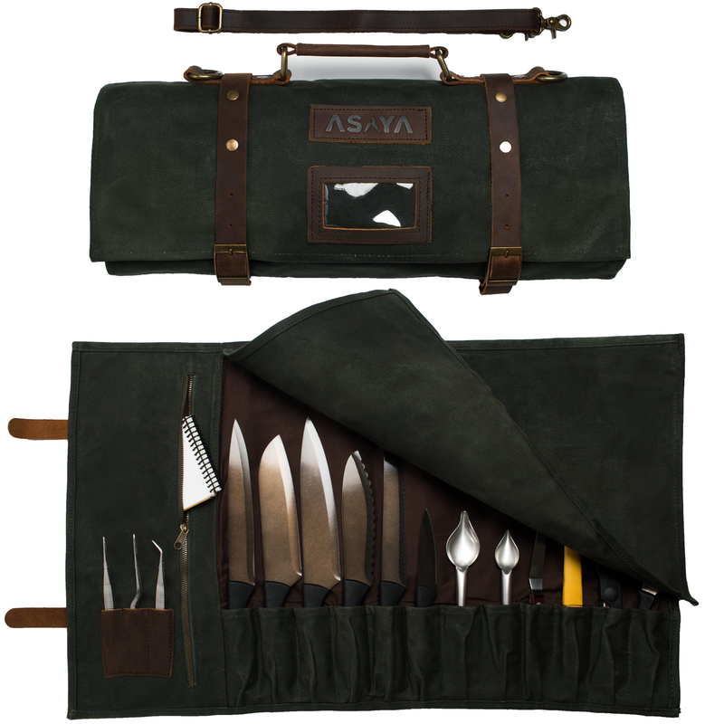 15 Slot Waxed Canvas Knife Roll